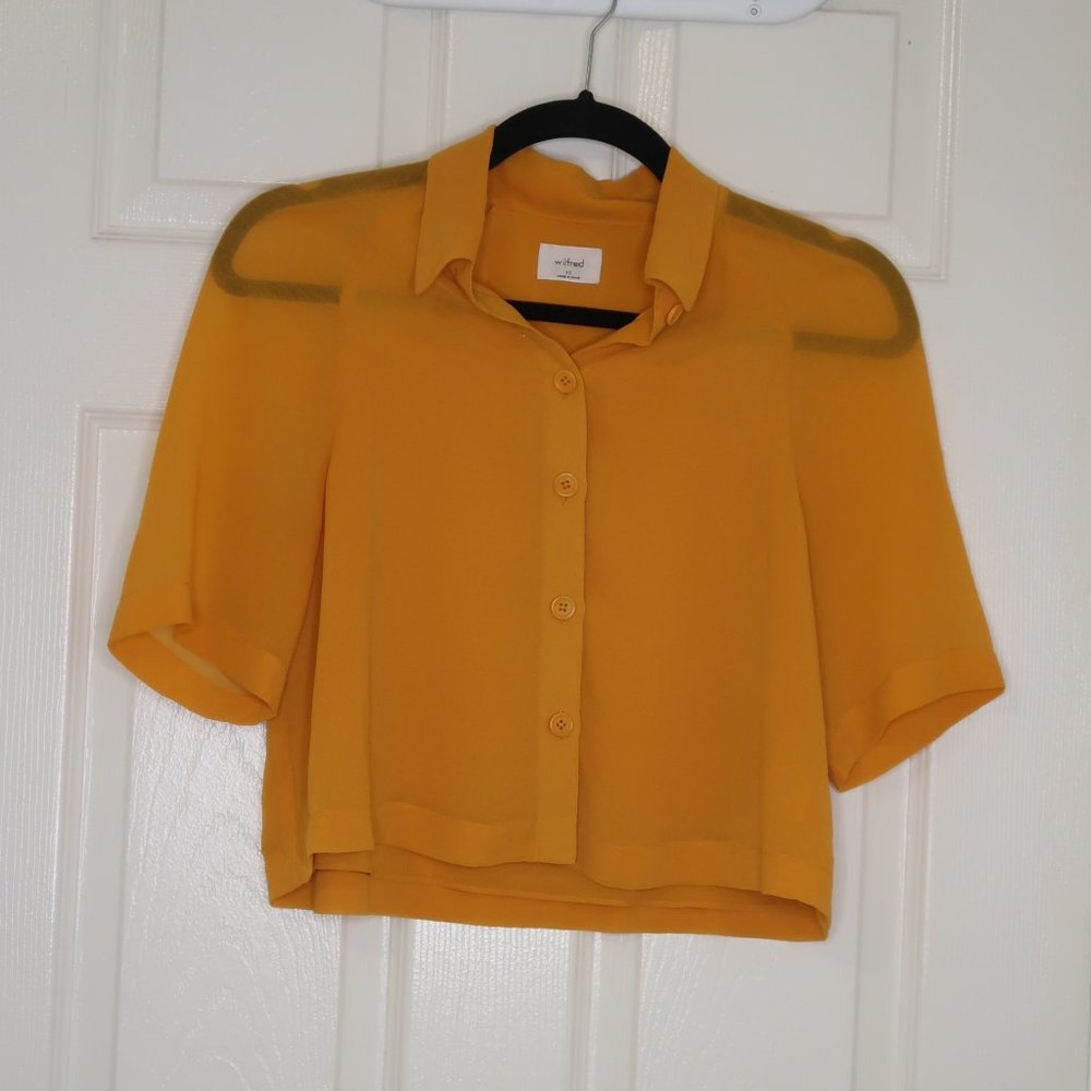 Aritzia Wilfred Free Cropped Yellow Sheer Blouse XS